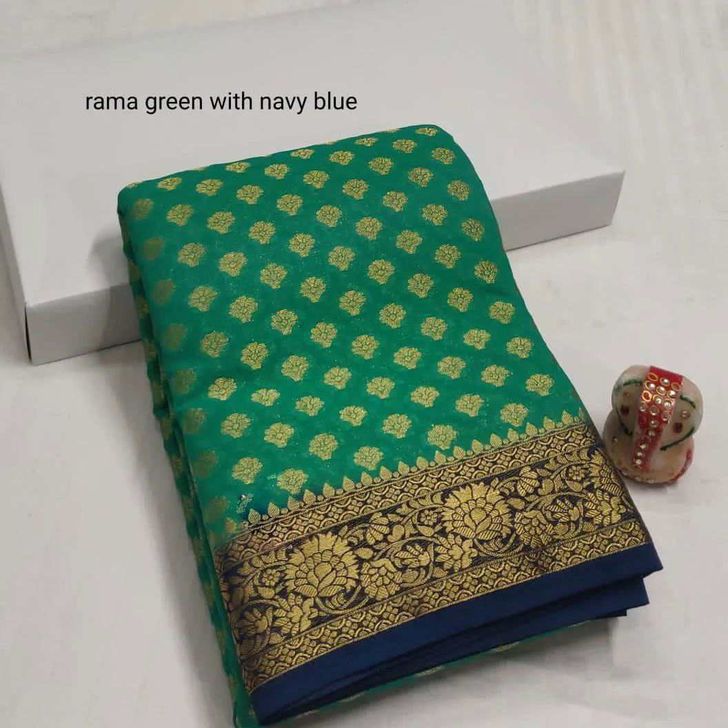 Ritika Gold Zari Pure Khadi Georgette Sarees Catalog